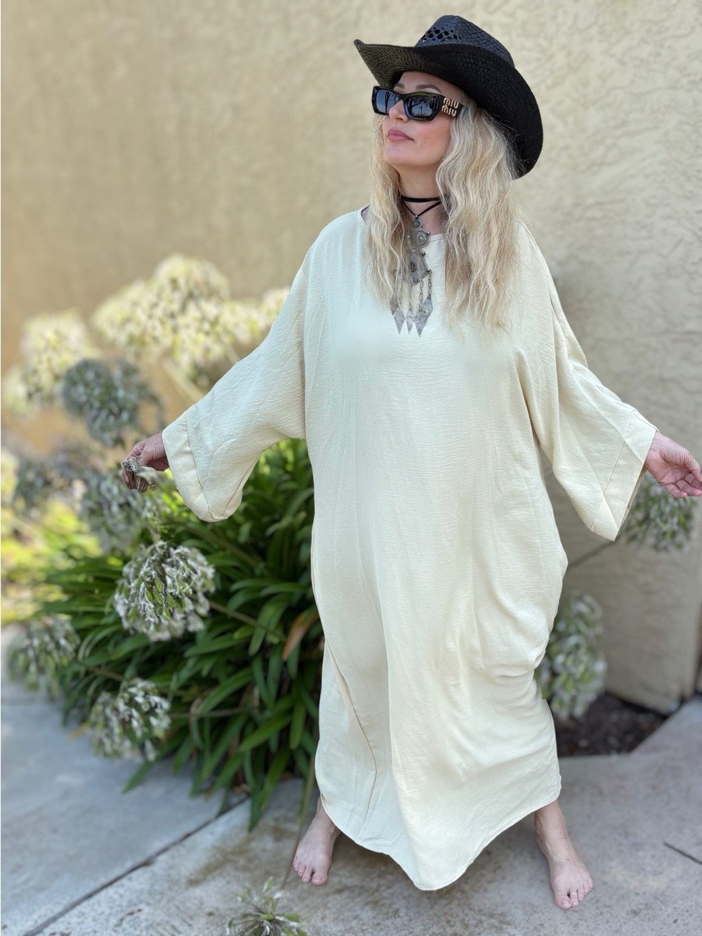 Ultimate creamy tan bohemian simple kaftan